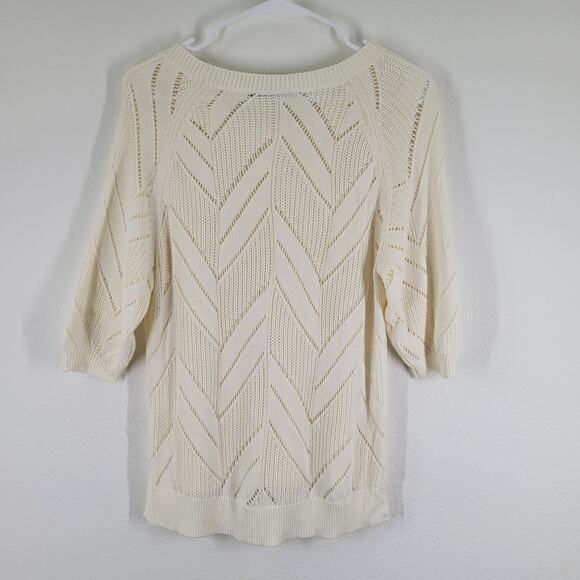 Trina Turk Cottage BOHO Cable Knit Sweater Womens Small Cream Cotton Modal - Picture 5 of 9